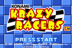 Konami Krazy Racers title screen for GameBoy Advance